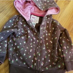Toddler girls, Oshkosh zip light jacket /hood. Brown/ pink flowers size 18 mths.